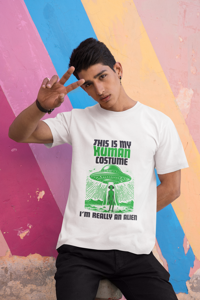 Madinkco Men’s "My Human Costume" Alien T-Shirt - Sci-Fi Graphic Tee