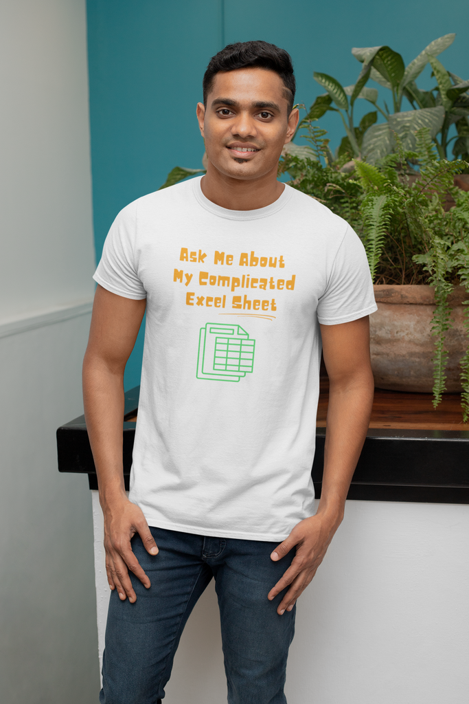 Madinkco Men’s "Ask Me About My Excel Sheet" Nerd T-Shirt - Office Humor Graphic