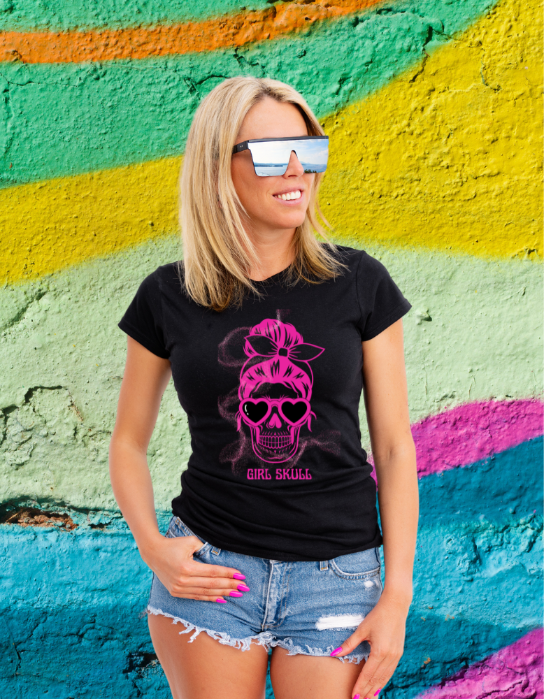 MadInkCo. Women crew neck Tshirt - Pink Skull