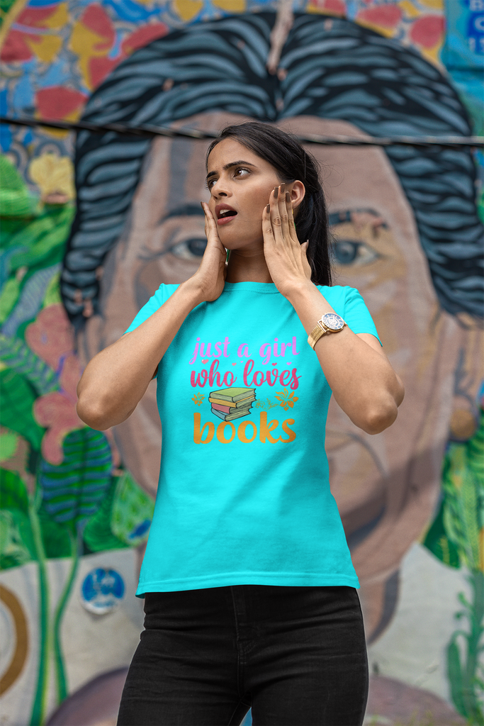 Madinkco Women's "Just a Girl Who Loves Books" Graphic T-Shirt - Soft Cotton Reading Tee
