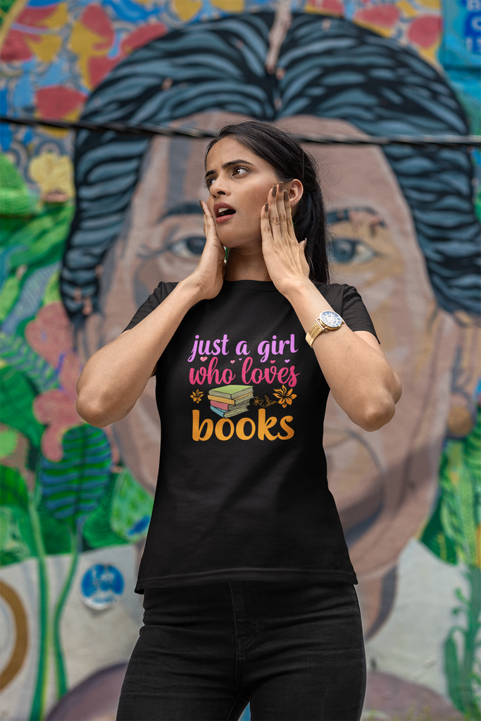 Madinkco Women's "Just a Girl Who Loves Books" Graphic T-Shirt - Soft Cotton Reading Tee