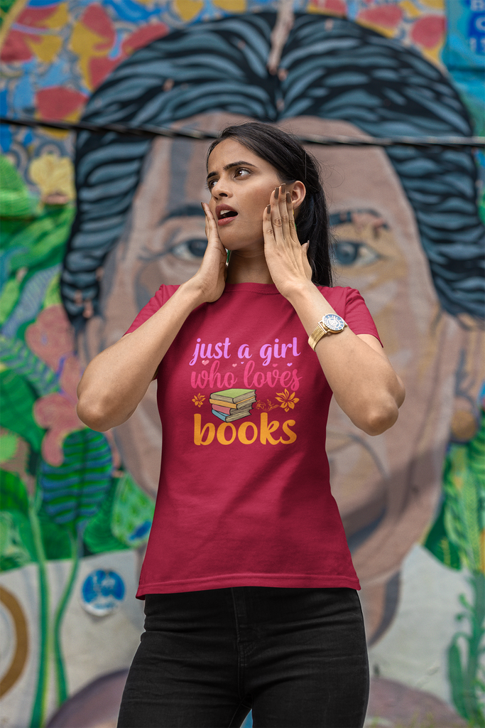 Madinkco Women's "Just a Girl Who Loves Books" Graphic T-Shirt - Soft Cotton Reading Tee