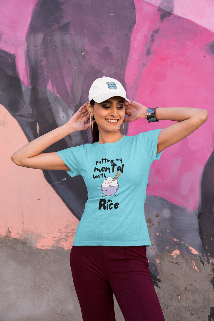 Madinkco Women's "Putting My Mental Health in Rice" Graphic T-Shirt - Funny Mental Health Tee