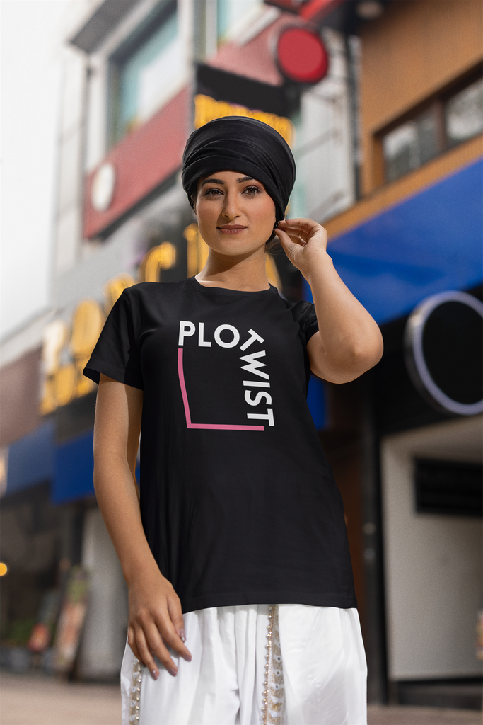Madinkco Women's "Plot Twist" Minimalist Graphic T-Shirt - Modern Typography Tee