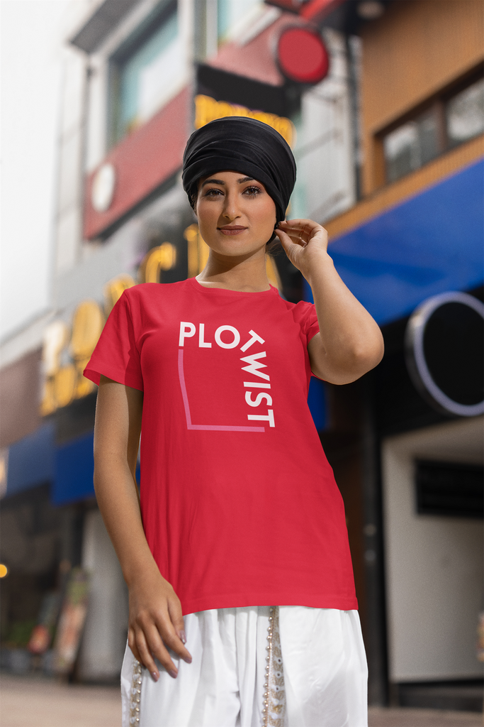 Madinkco Women's "Plot Twist" Minimalist Graphic T-Shirt - Modern Typography Tee