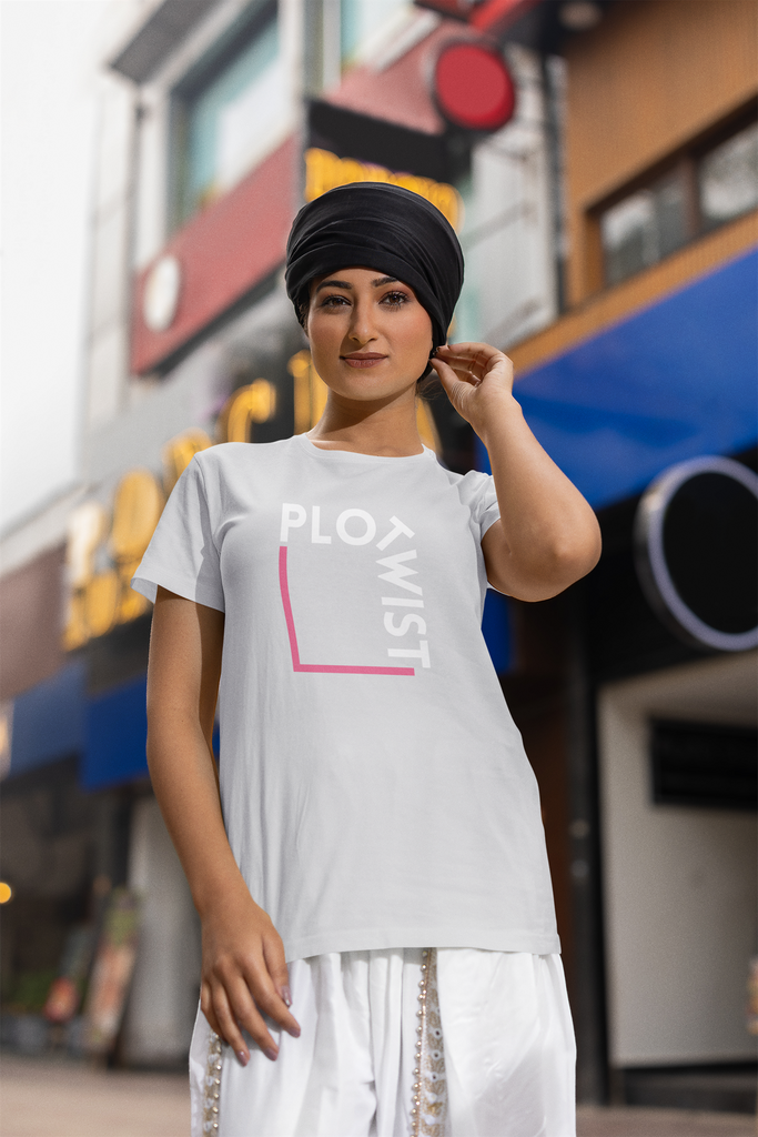 Madinkco Women's "Plot Twist" Minimalist Graphic T-Shirt - Modern Typography Tee