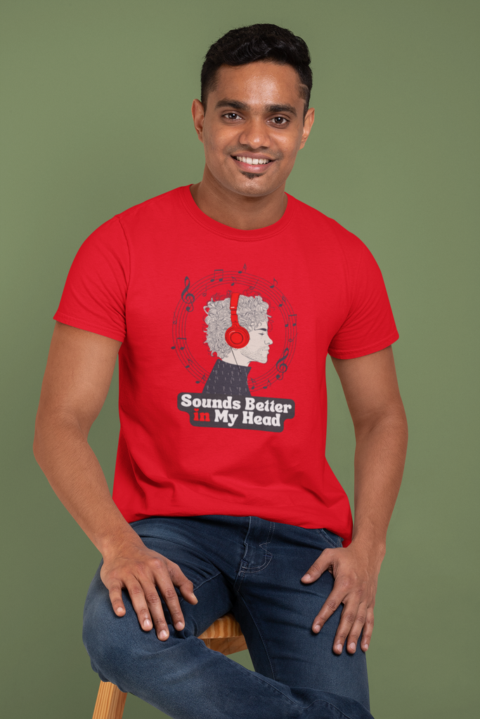 Madinkco Men's "Sounds Better in My Head" Premium Cotton T-Shirt - Music & Audio Graphic