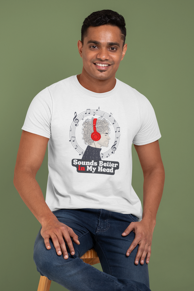Madinkco Men's "Sounds Better in My Head" Premium Cotton T-Shirt - Music & Audio Graphic